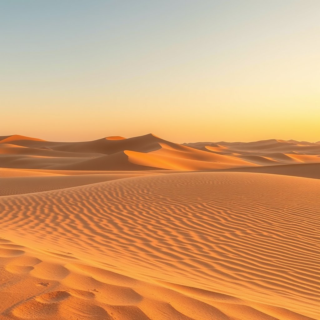 a desert landscape with sand dunes at golden hour, highly detailed, 8k, professional photography, sharp focus