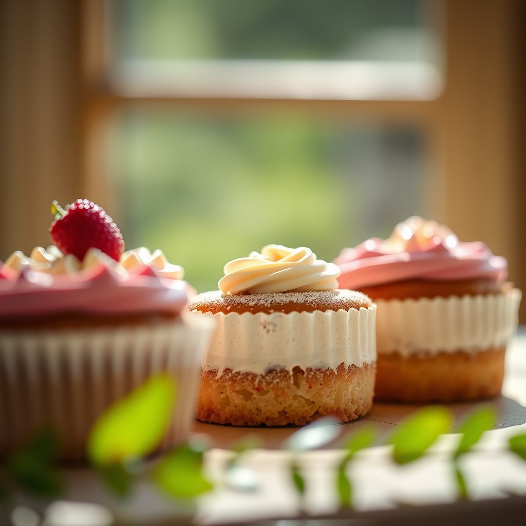 cakes, soft natural light, shallow depth of field, bokeh