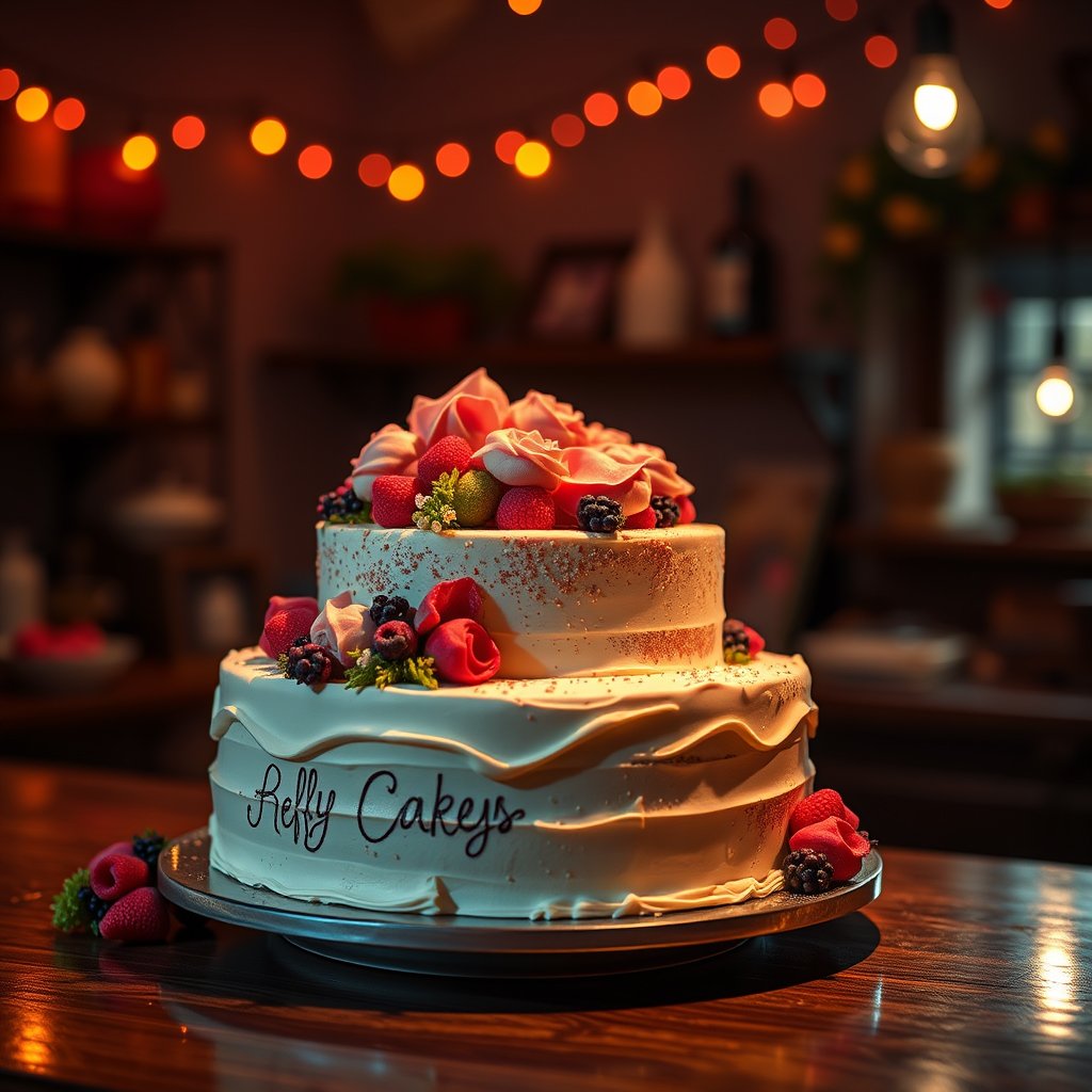 cake bakery webiste home bage. I seel only cakes., cinematic lighting, vibrant colors, dramatic atmosphere