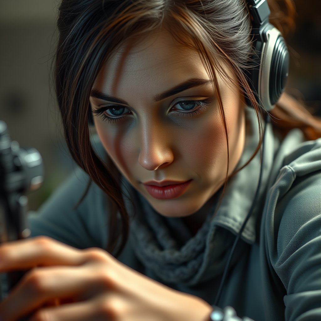 mujer programando, ultra realistic, crisp details, studio quality