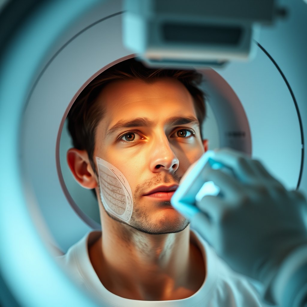 computed tomography examination, human, soft natural light, shallow depth of field, bokeh