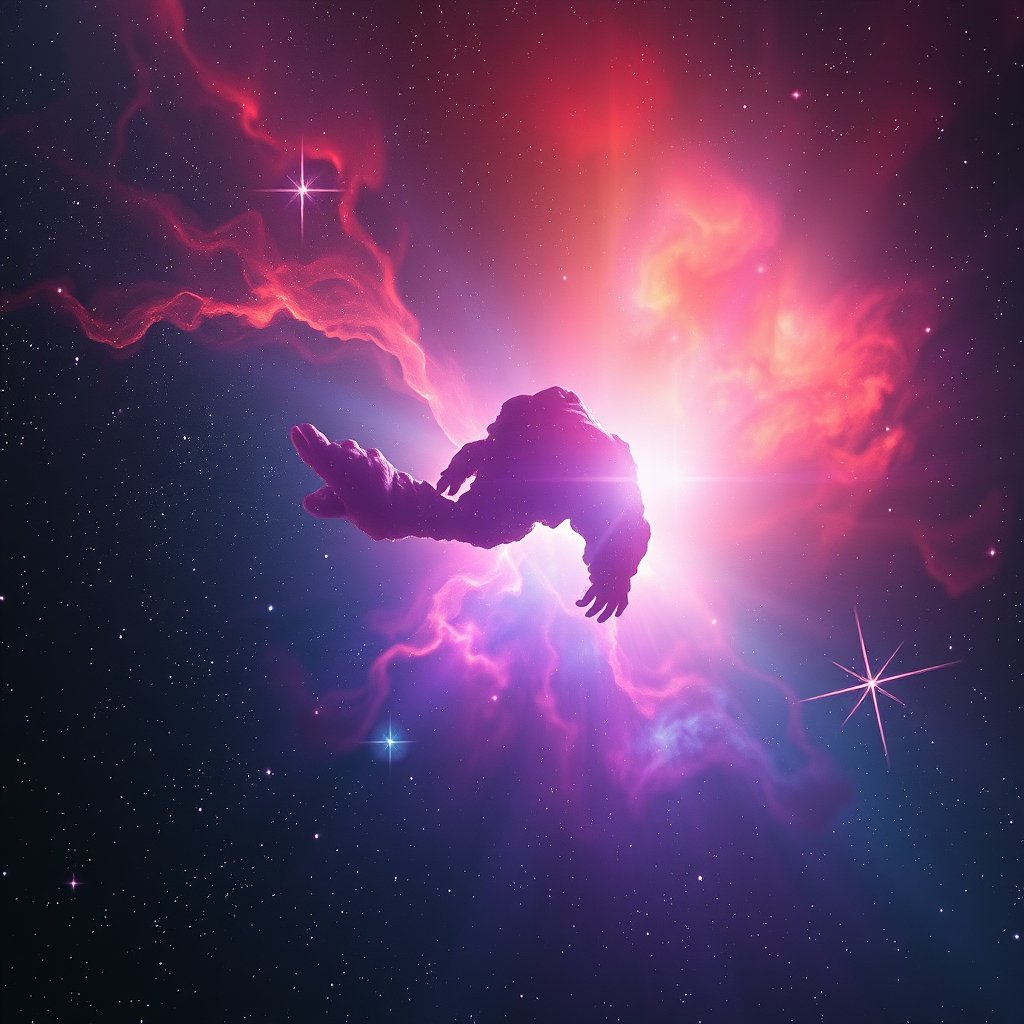 a colorful nebula with bright stars in deep space, cinematic lighting, vibrant colors, dramatic atmosphere