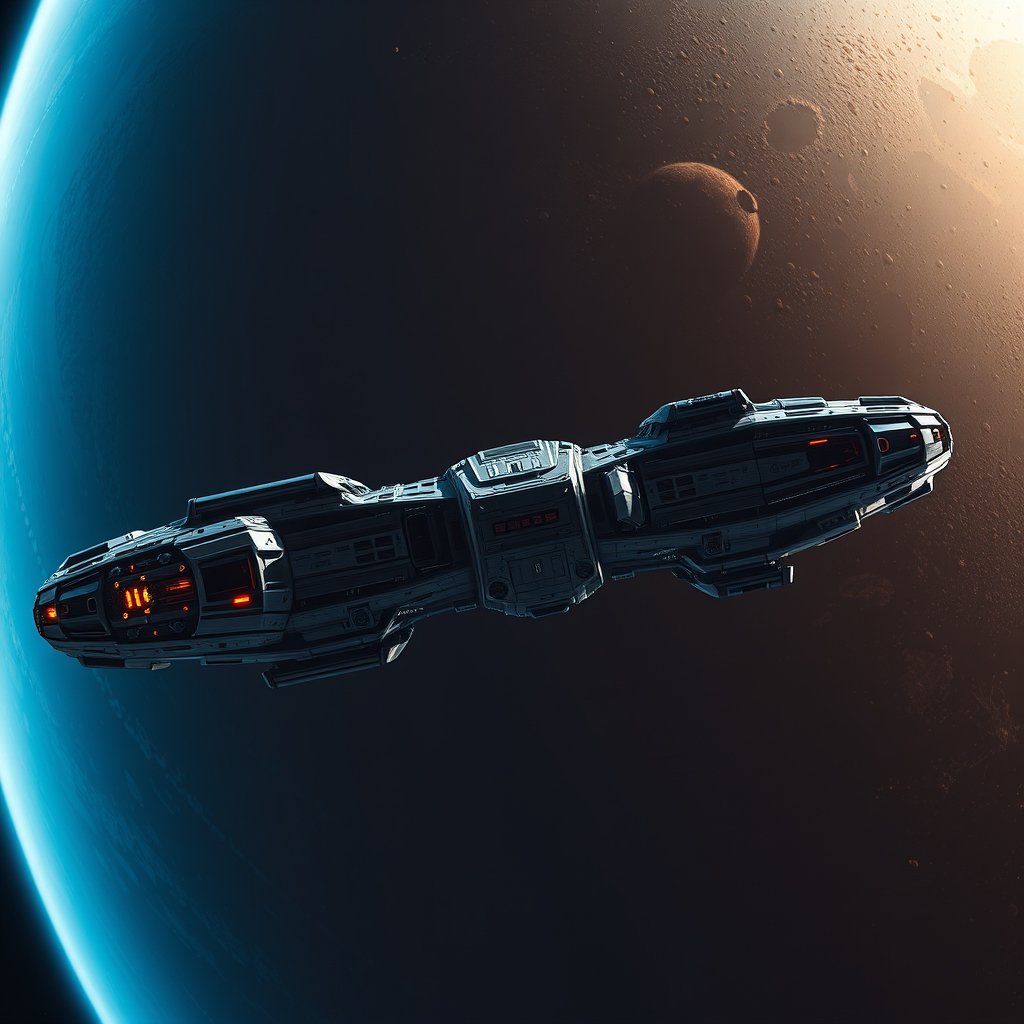 a sci-fi space station orbiting a giant planet, highly detailed, 8k, professional photography, sharp focus