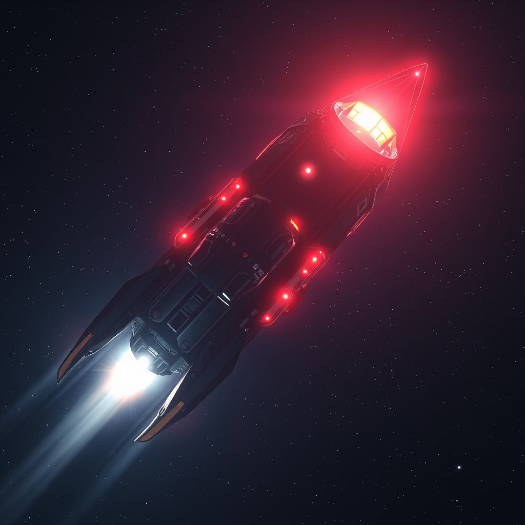 a futuristic spaceship traveling through stars, moody lighting, high contrast, fine art photography