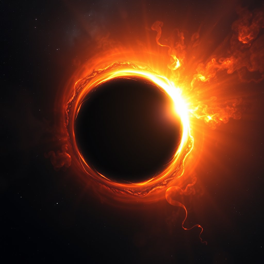 a black hole with a glowing accretion disk, cinematic lighting, vibrant colors, dramatic atmosphere