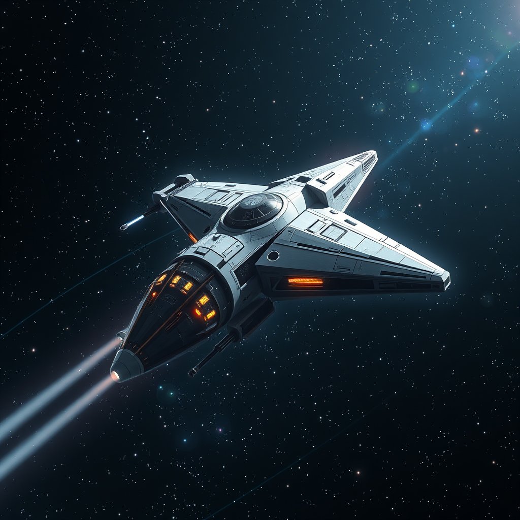 a futuristic spaceship traveling through stars, highly detailed, 8k, professional photography, sharp focus