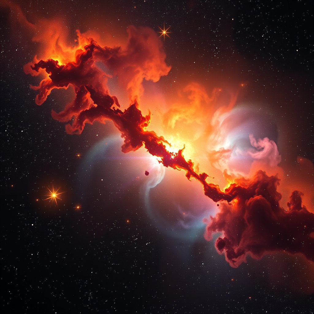 a colorful nebula with bright stars in deep space, golden hour lighting, warm tones, atmospheric