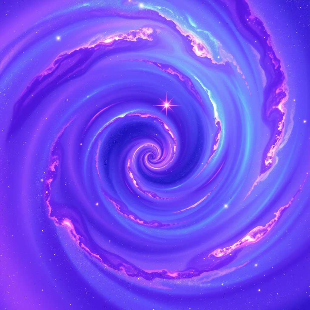 a spiral galaxy in vivid purple and blue colors, bright and airy, pastel tones, dreamy aesthetic