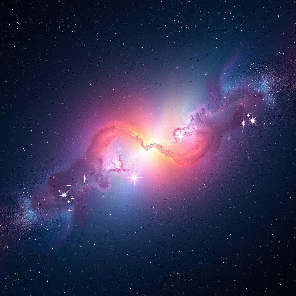 a colorful nebula with bright stars in deep space, minimalist composition, clean background, elegant