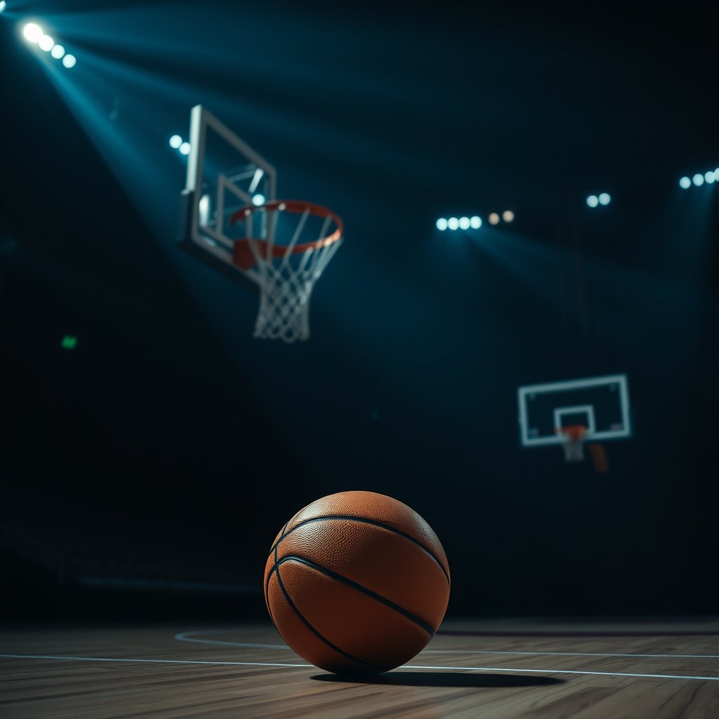 basketball, moody lighting, high contrast, fine art photography