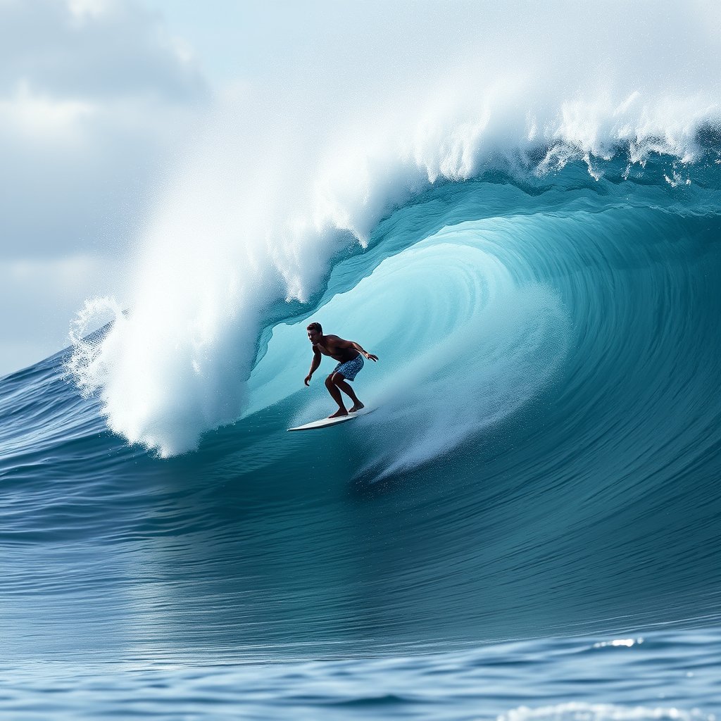 a surfer riding a big ocean wave, ultra realistic, crisp details, studio quality