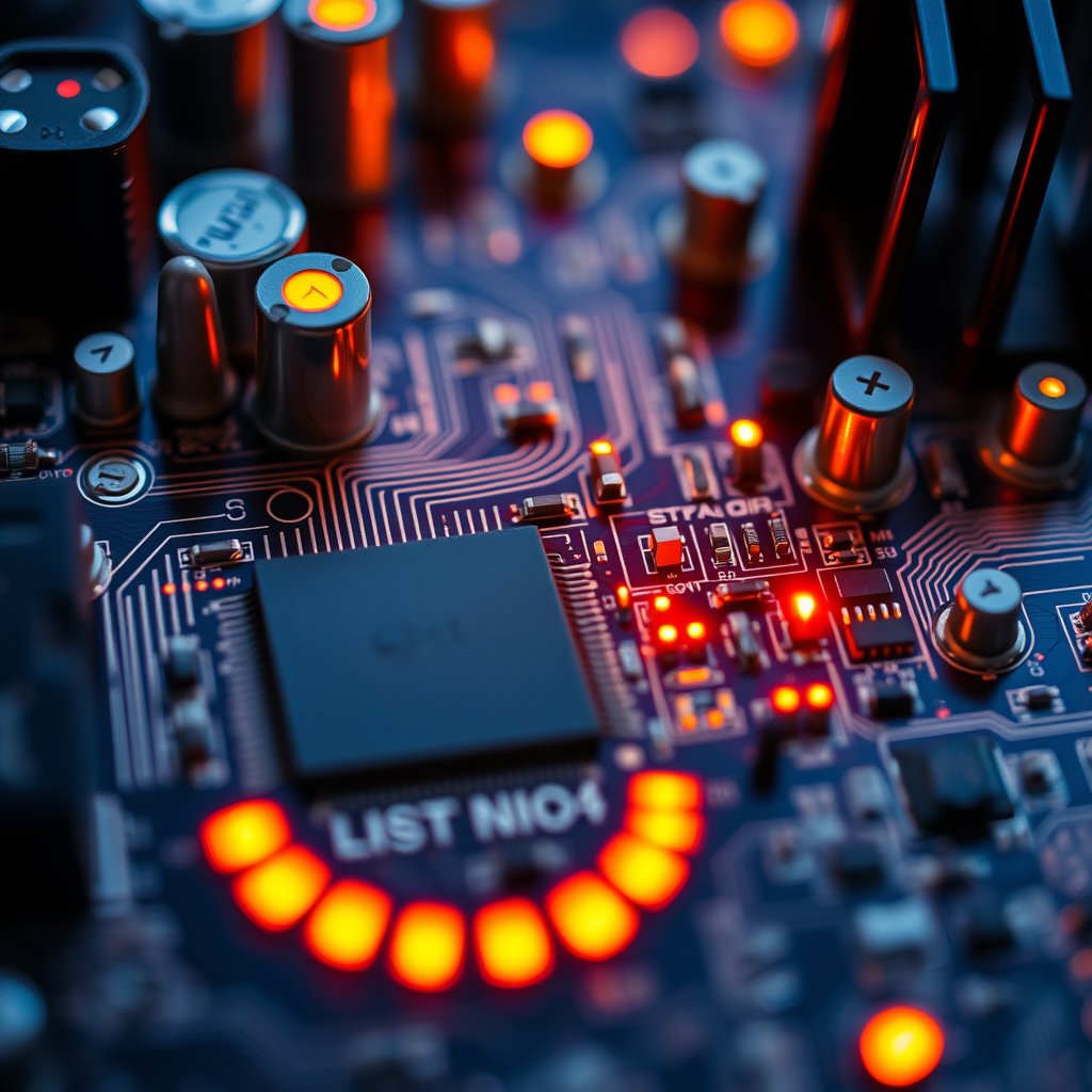 a circuit board macro shot with glowing components, highly detailed, 8k, professional photography, sharp focus