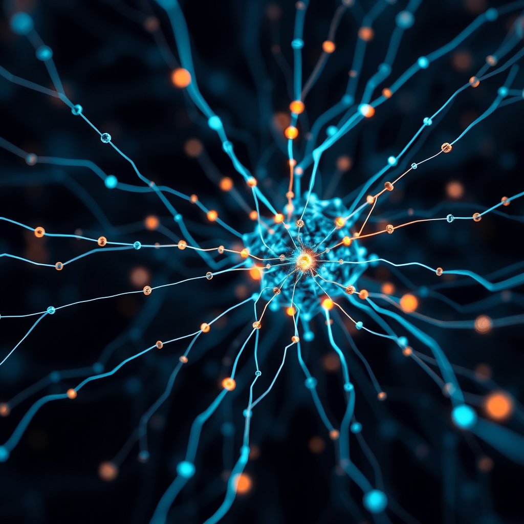 an abstract visualization of artificial intelligence neural network, ultra realistic, crisp details, studio quality