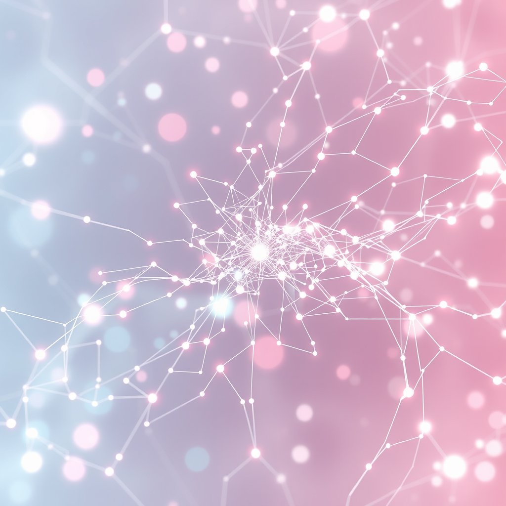 an abstract visualization of artificial intelligence neural network, bright and airy, pastel tones, dreamy aesthetic