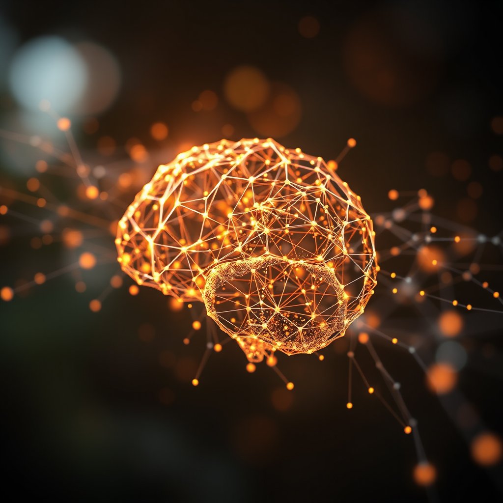 an abstract visualization of artificial intelligence neural network, soft natural light, shallow depth of field, bokeh