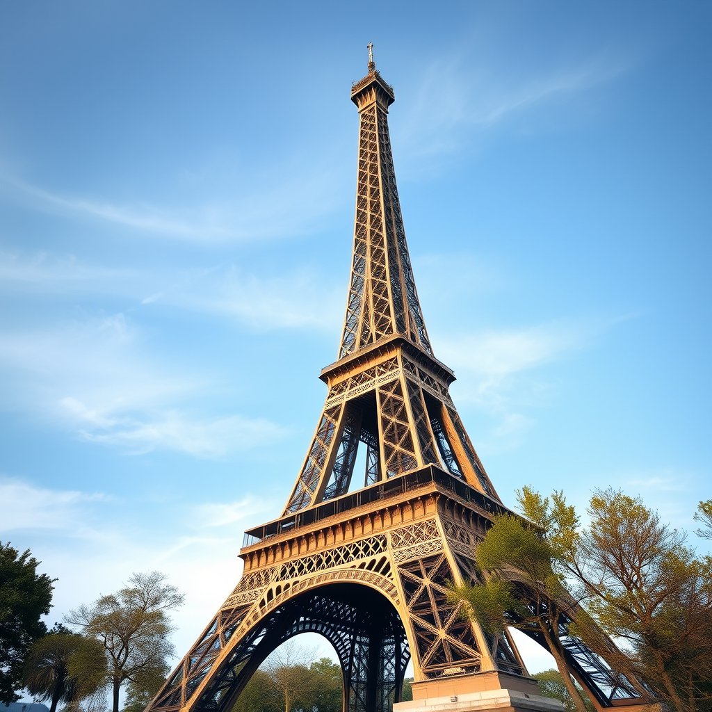 the eiffel tower in paris on a clear day, highly detailed, 8k, professional photography, sharp focus
