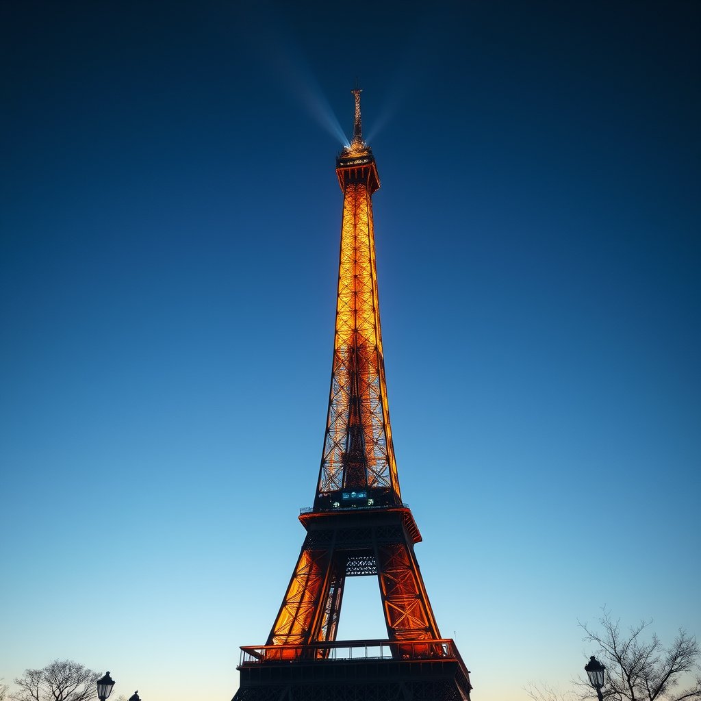 the eiffel tower in paris on a clear day, cinematic lighting, vibrant colors, dramatic atmosphere