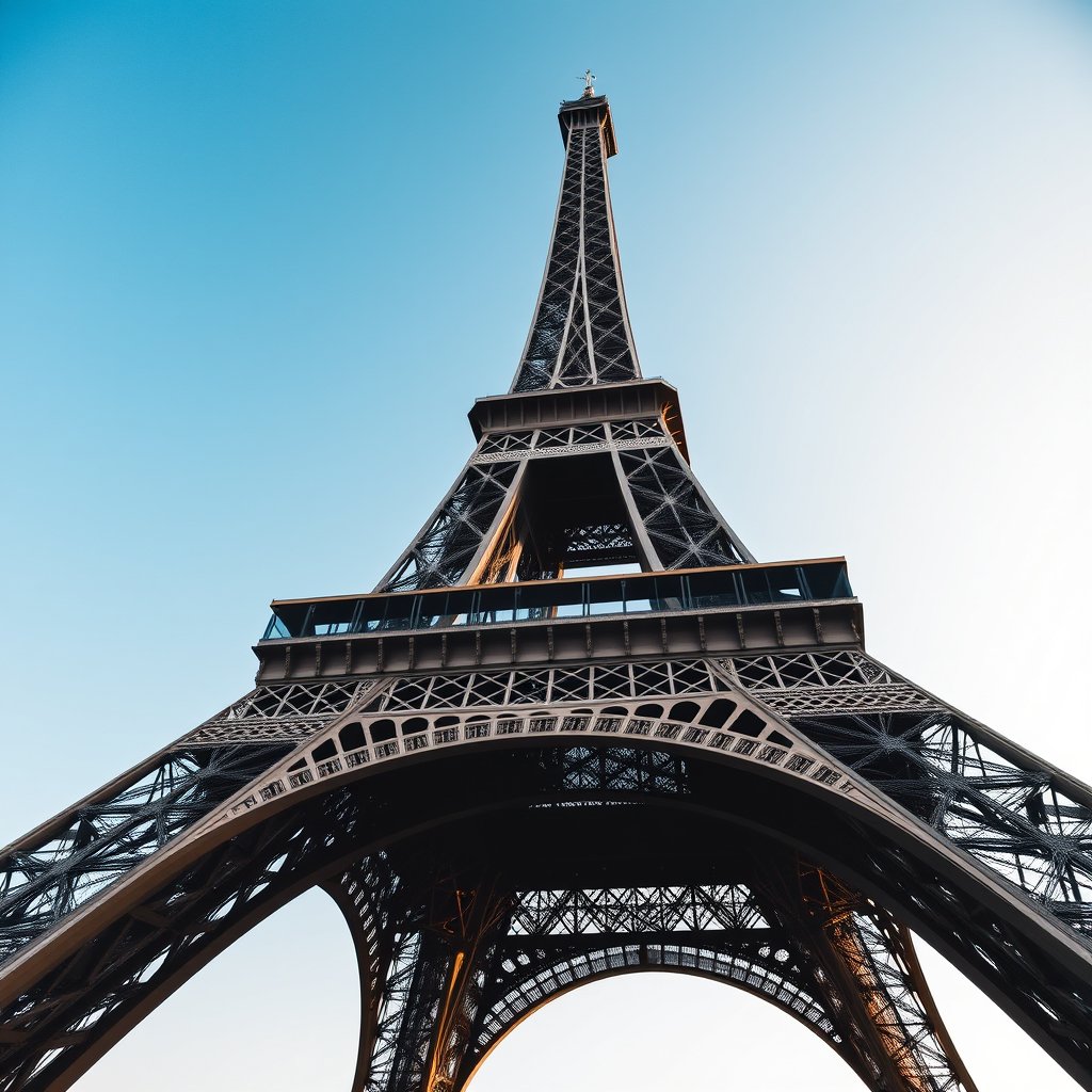 the eiffel tower in paris on a clear day, ultra realistic, crisp details, studio quality